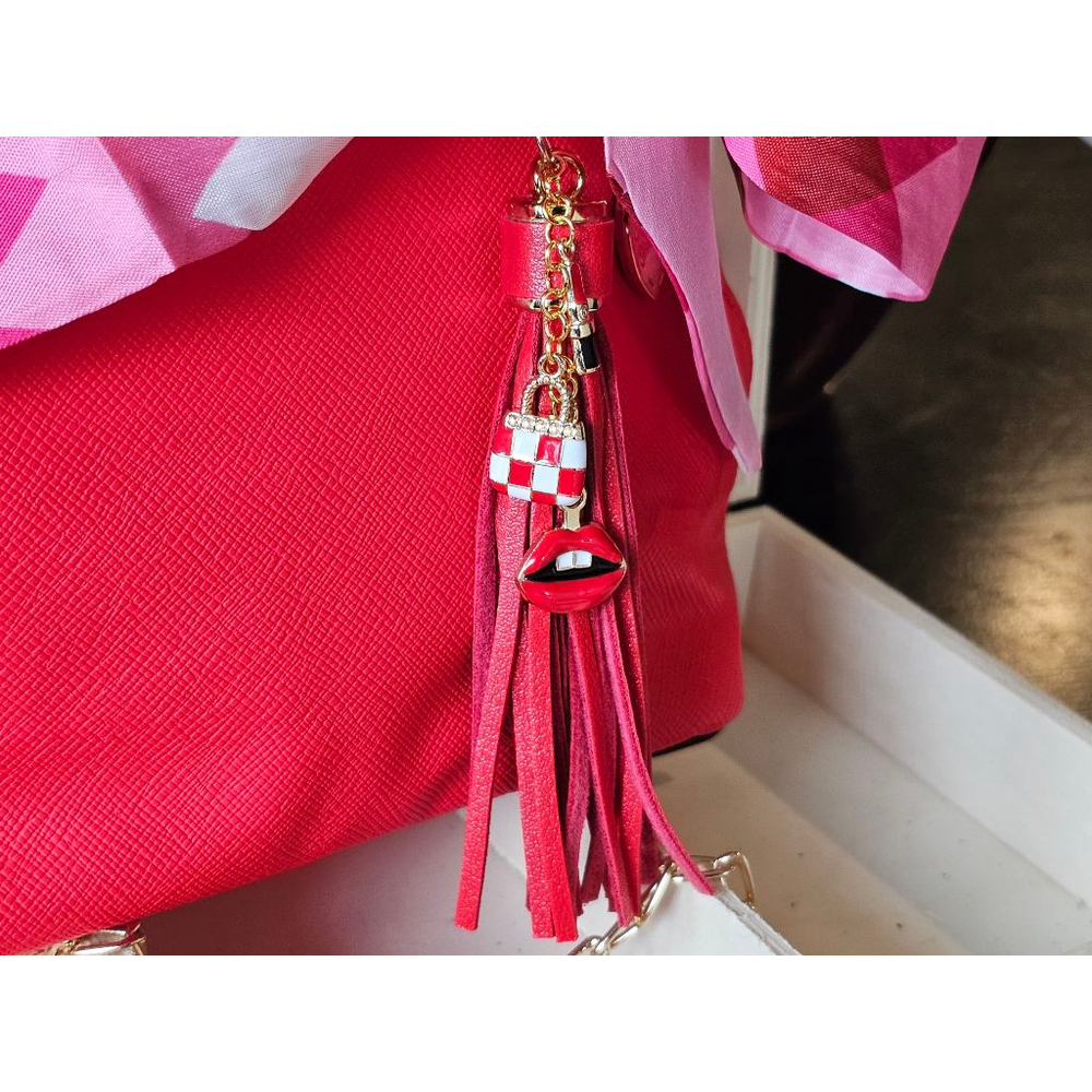 Christian Dior Red Clutch w/Crossbody Chain, Charms & Twilly Added NWOT - Picture 7 of 15